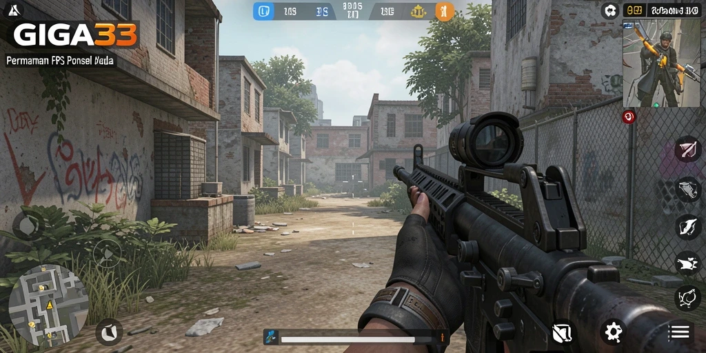 Screenshot GIGA33 menampilkan intensnya aksi tembak-menembak dalam game FPS.