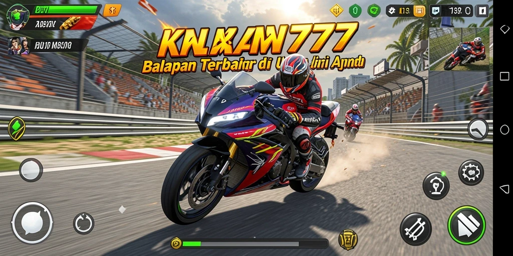 Tampilan gameplay seru di KM777 dengan balapan motor yang mendebarkan.